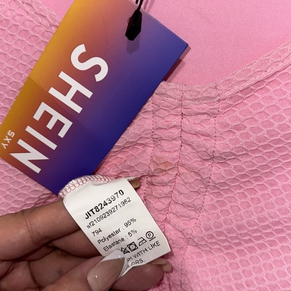 SHEIN SXY -Pink Ruched Drawstring Flounce Sleeve Bodycon Dress size XL NWT - Picture 8 of 11